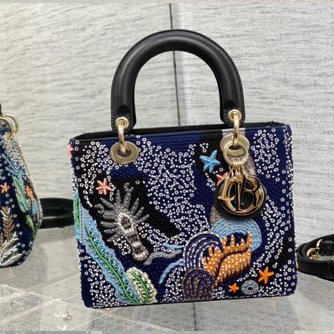 Di*r lady handbag with beaded pattern replica 11 high quality 24cm - main image