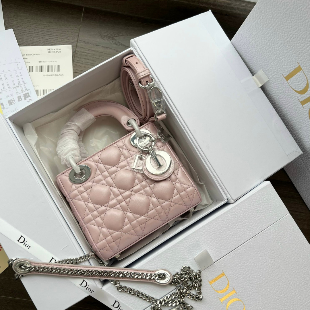 Di*r lady mini 3-pocket handbag rep 1:1 high-quality pink 17cm - main image