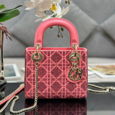 Di*r lady super pink handbag with beads 17x15x7cm - main image