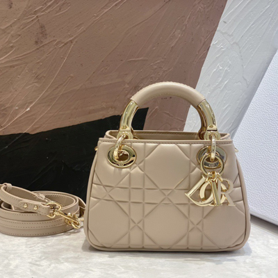 Di*r lady women’s handbag beige super smooth leather 20x13x8cm - main image