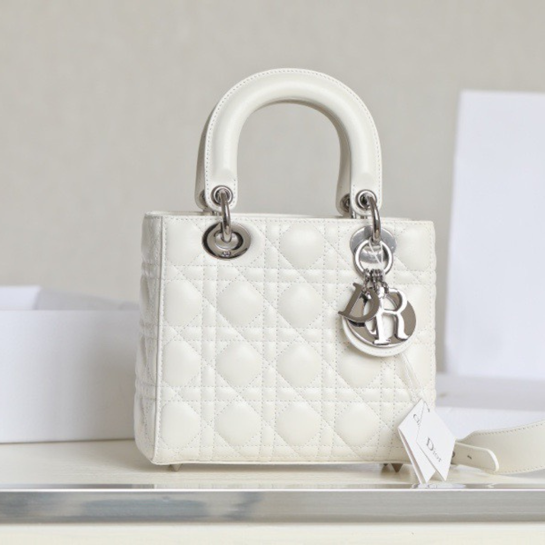 Di*r my lady rep 11 high-end women’s handbag white silver lock 20×16.5cm - main image