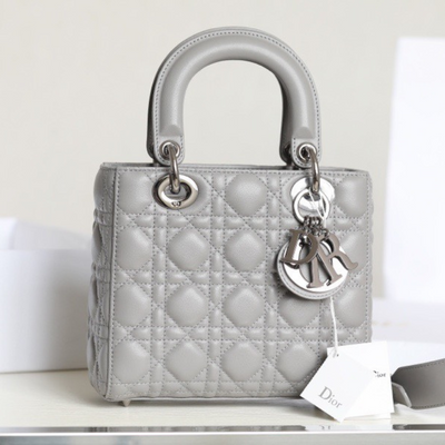 Di*r my lady rep 11 high-quality women’s handbag gray glossy leather 20x16cm - main image