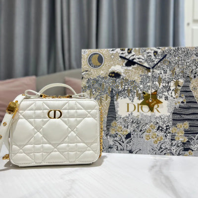 Di*r plaid replica 1:1 high quality handbag smooth white leather 18cm - main image