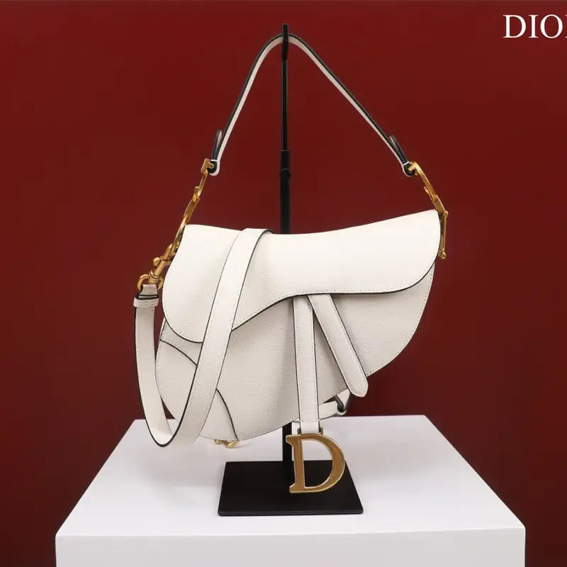 Di*r saddle 11 handbags white color with lock yellow gold 25x20x6.5cm - main image