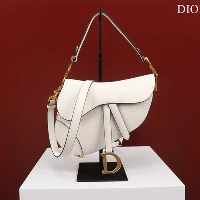 Di*r saddle 11 handbags white color with lock yellow gold 25x20x6.5cm - main image