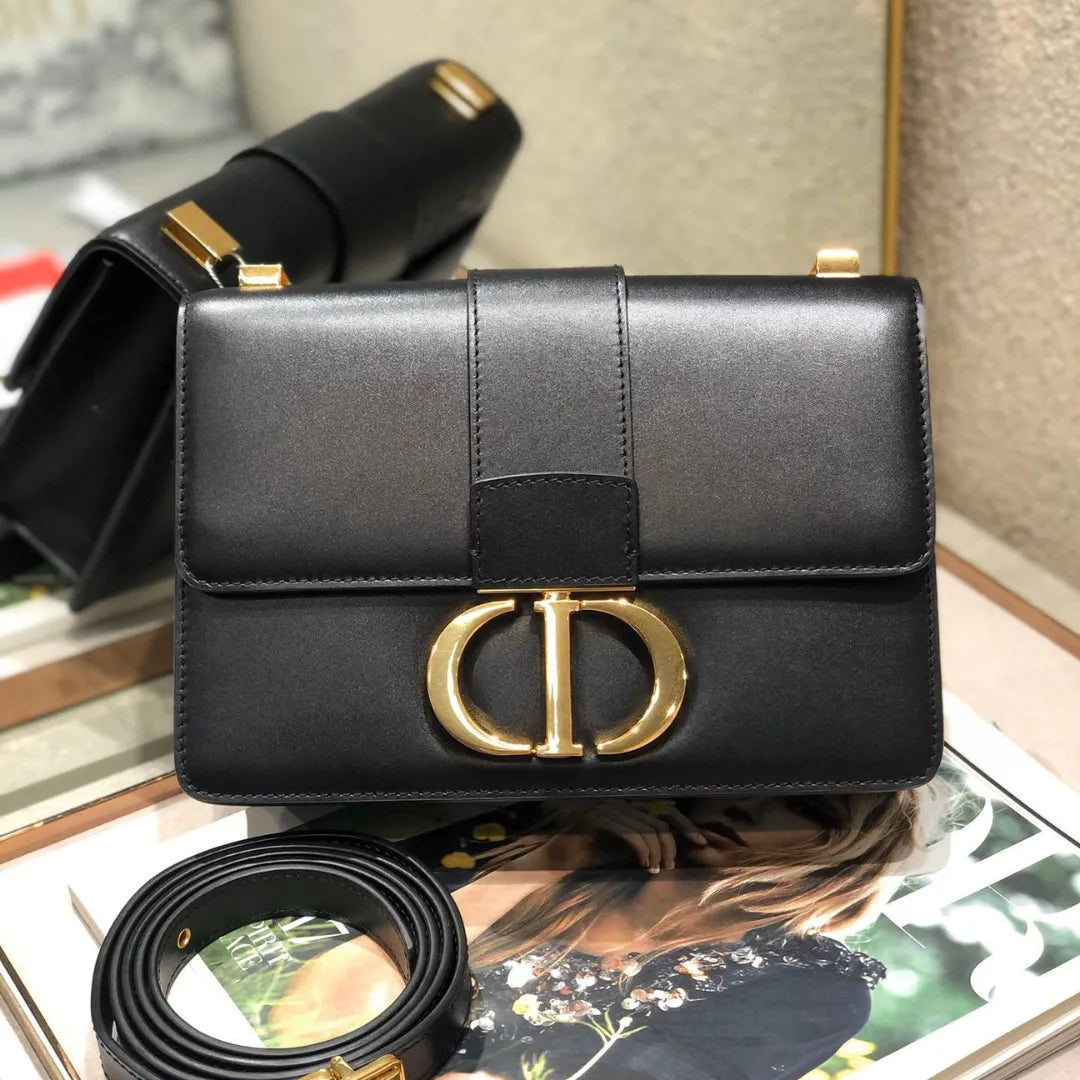 Di*r 30 montaigne super high-quality women’s handbag black with gold lock 24x17x8cm - main image