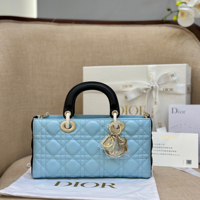 Di*r d-joy women’s handbag, ice blue cowhide leather, like auth 26cm - main image