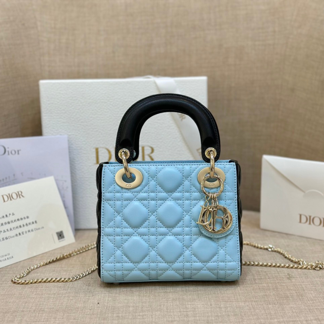 Di*r lady mini handbag for women ice blue super quality cowhide 18cm - main image