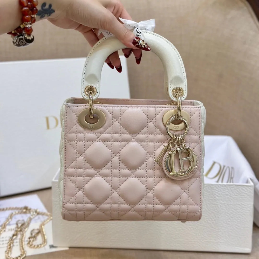 Di*r lady mini handbag for women pink cowhide like auth 18cm - main image