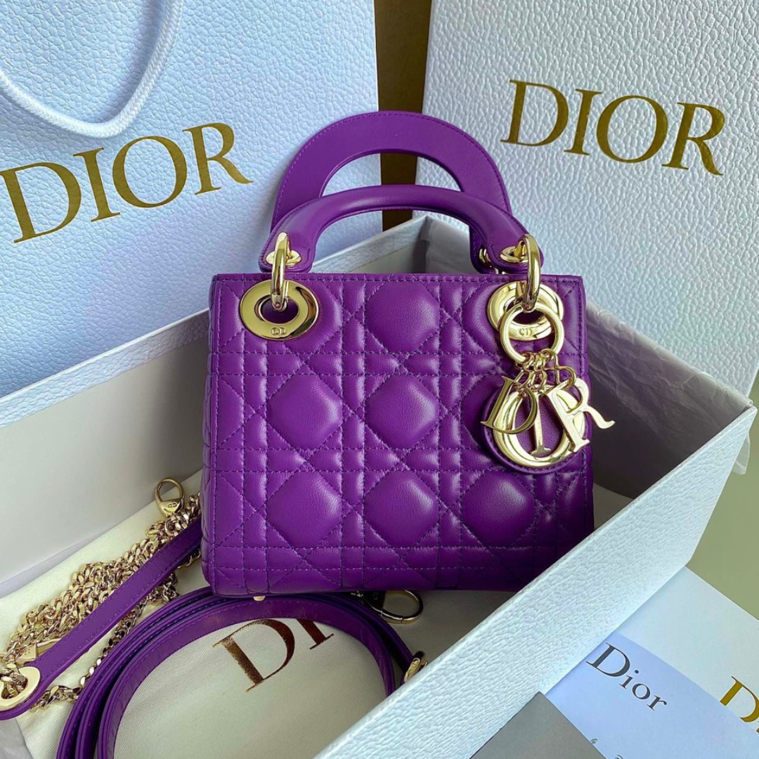 Di*r lady mini super quality women’s handbag purple cowhide 17cm - main image