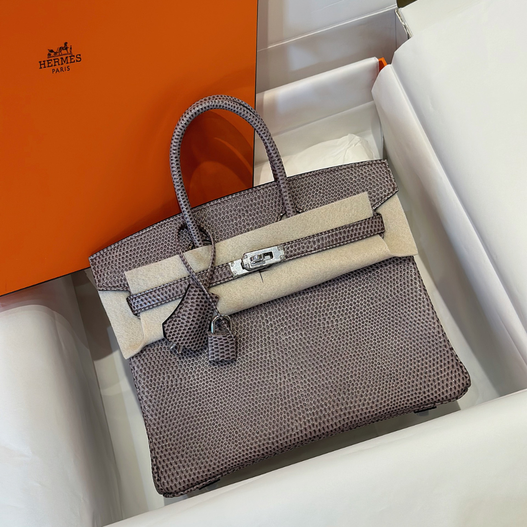 Herm*s birkin 25 tris fonce lizard like auth handbags with lock silver 25cm - main image