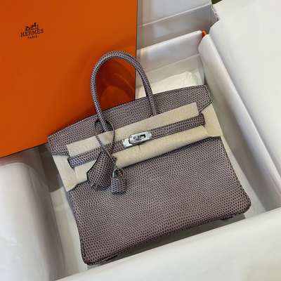 Herm*s birkin 25 tris fonce lizard like auth handbags with lock silver 25cm - main image