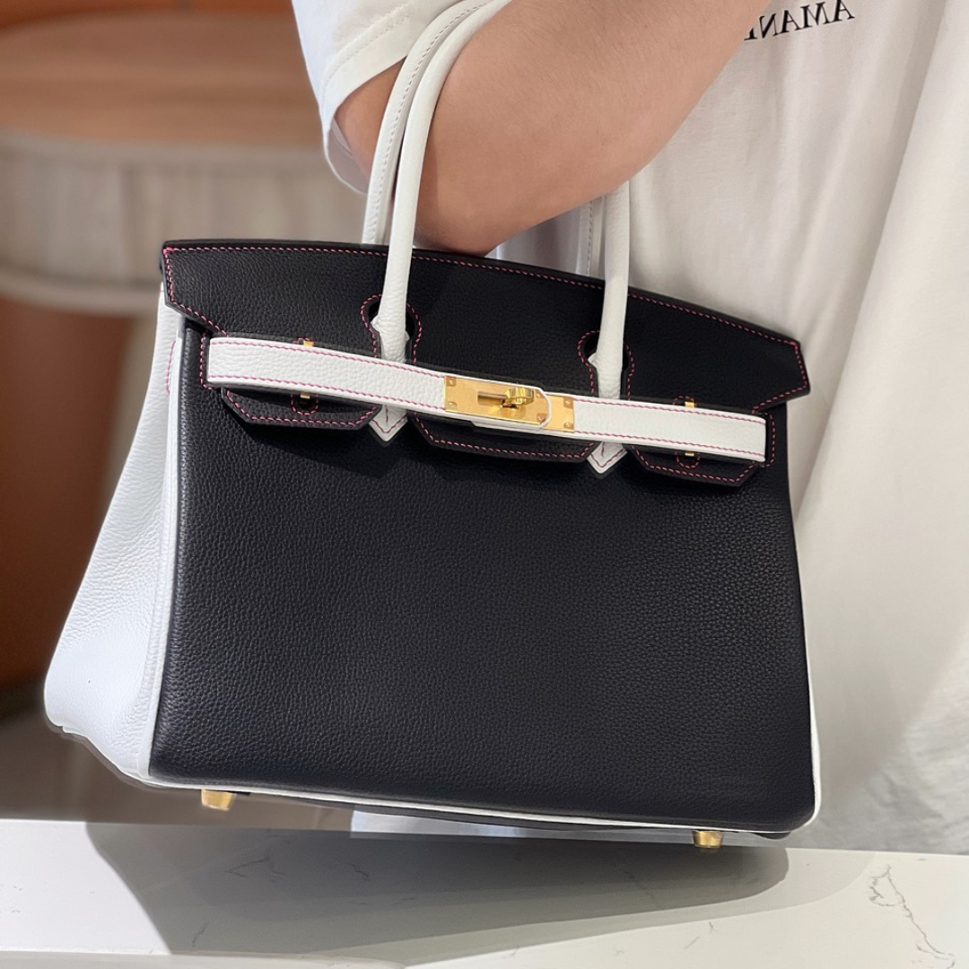 Herm*s birkin 30 togo ghw mix black white handbags 30cm - main image