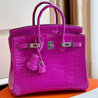 Herm*s birkin crocodile like auth handbags woman’s purple lock silver 25cm - main image