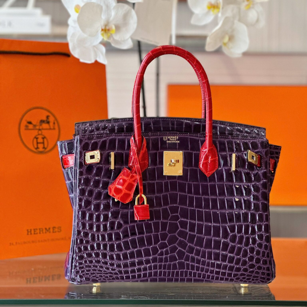 Herm*s birkin crocodile handbags purple with handle red woman’s 30cm - main image