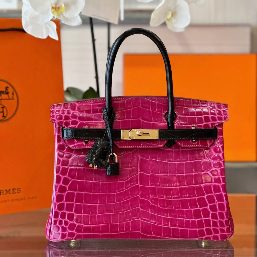 Herm*s birkin crocodile like auth woman’s pink with handle black handle 30cm - main image