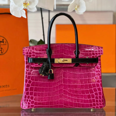 Herm*s birkin crocodile like auth woman’s pink with handle black handle 30cm - main image