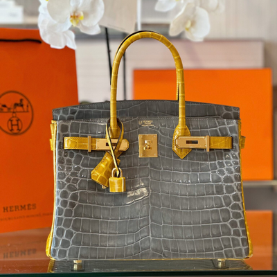 Herm*s birkin crocodile mix grey with handle yellow handbags 30cm - main image