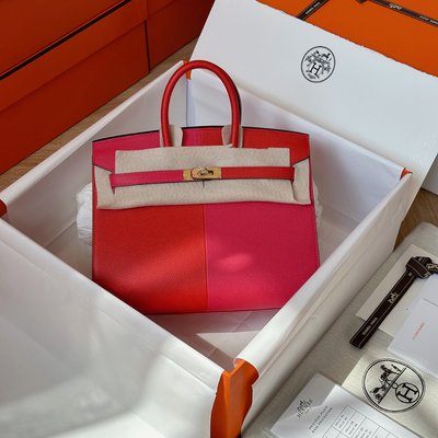Herm*s birkin epsom mix pink red handbags lock gold 25cm - main image
