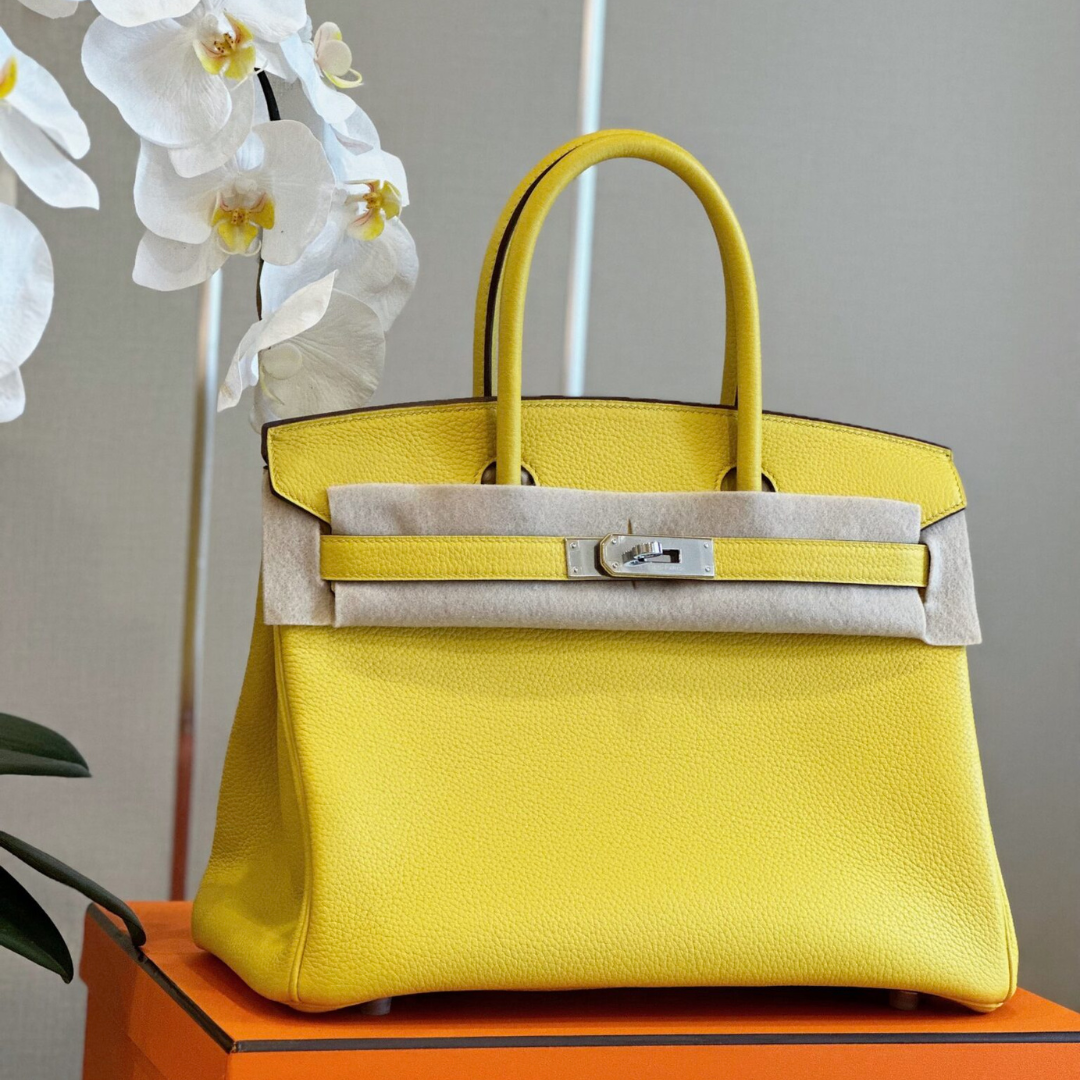 Herm*s birkin phw togo yellow like auth handbags woman’s lock silver 30cm - main image
