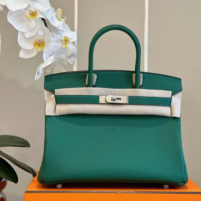 Herm*s birkin phw togo woman’s green handbags lock silver 30cm - main image