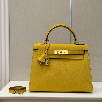 Herm*s kelly replica 1:1 lock gold woman’s yellow handbags 28cm - main image