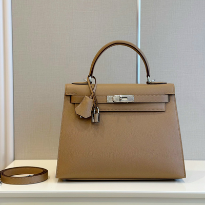 Herm*s kelly lock silver with brown handle pattern lock handbag 28cm - main image
