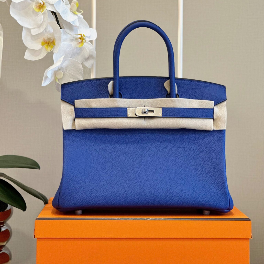 Herm*s woman’s birkin phw togo blue handbags lock silver 30cm - main image
