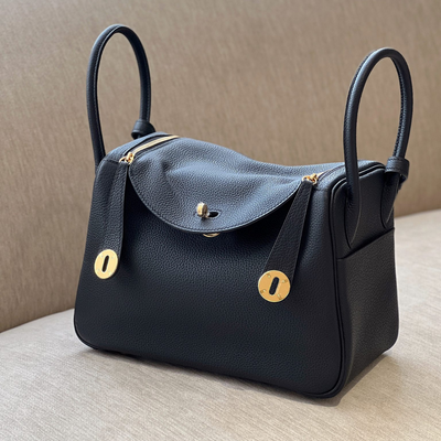 Herm*s lindy handbags woman’s black leather lock gold size 26cm - main image