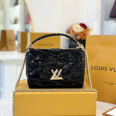 Lou*s Vuitt*n lv twist women’s handbag glossy black like auth 23cm - main image