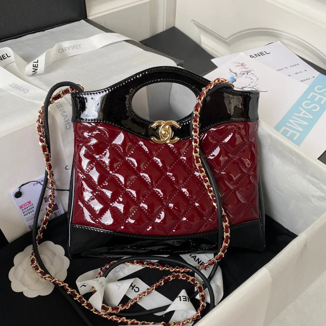 Chan*l mini shopping bag handbags red shiny leather 31cm - main image