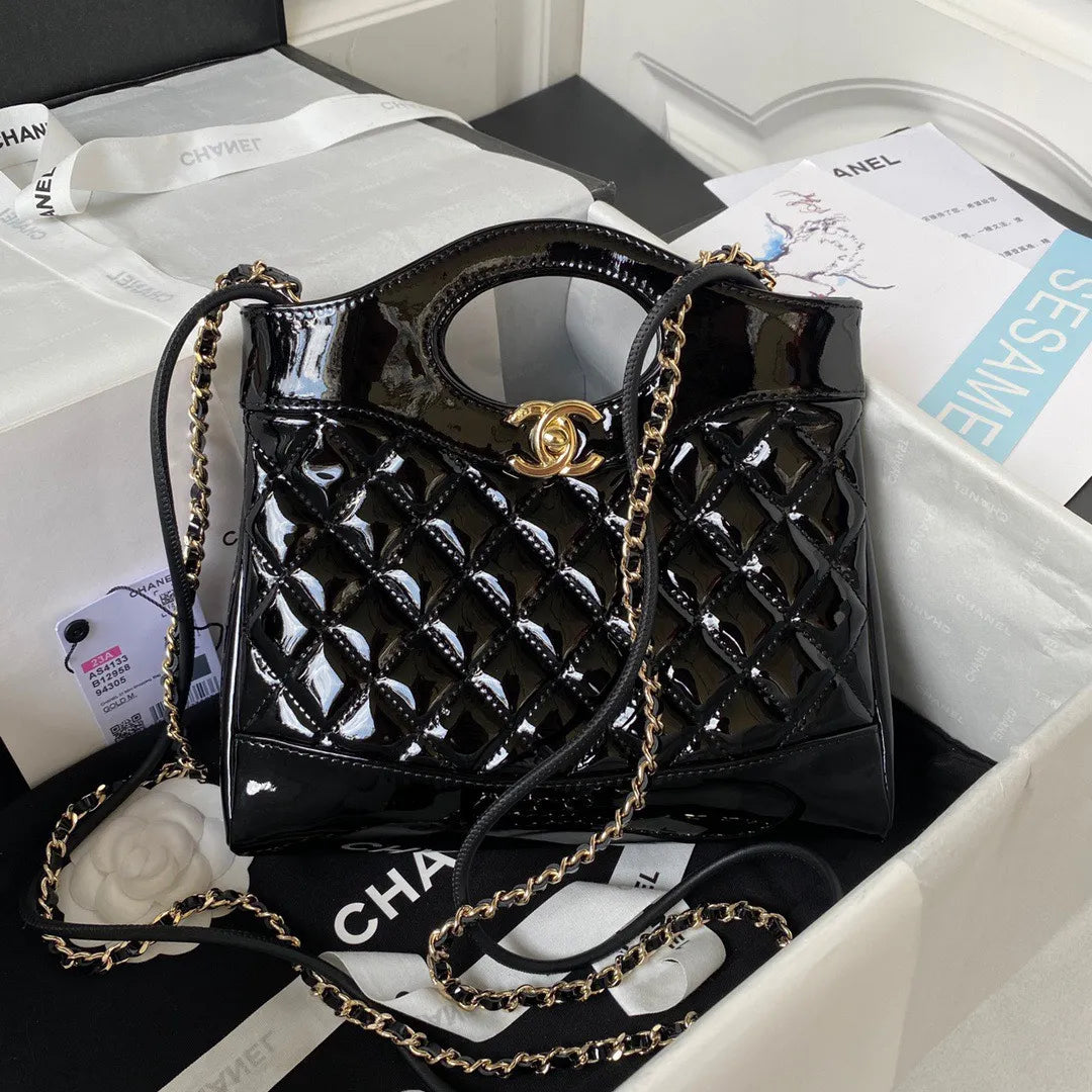 Chan*l mini shopping bag handbags shiny leather lock gold 31cm - main image