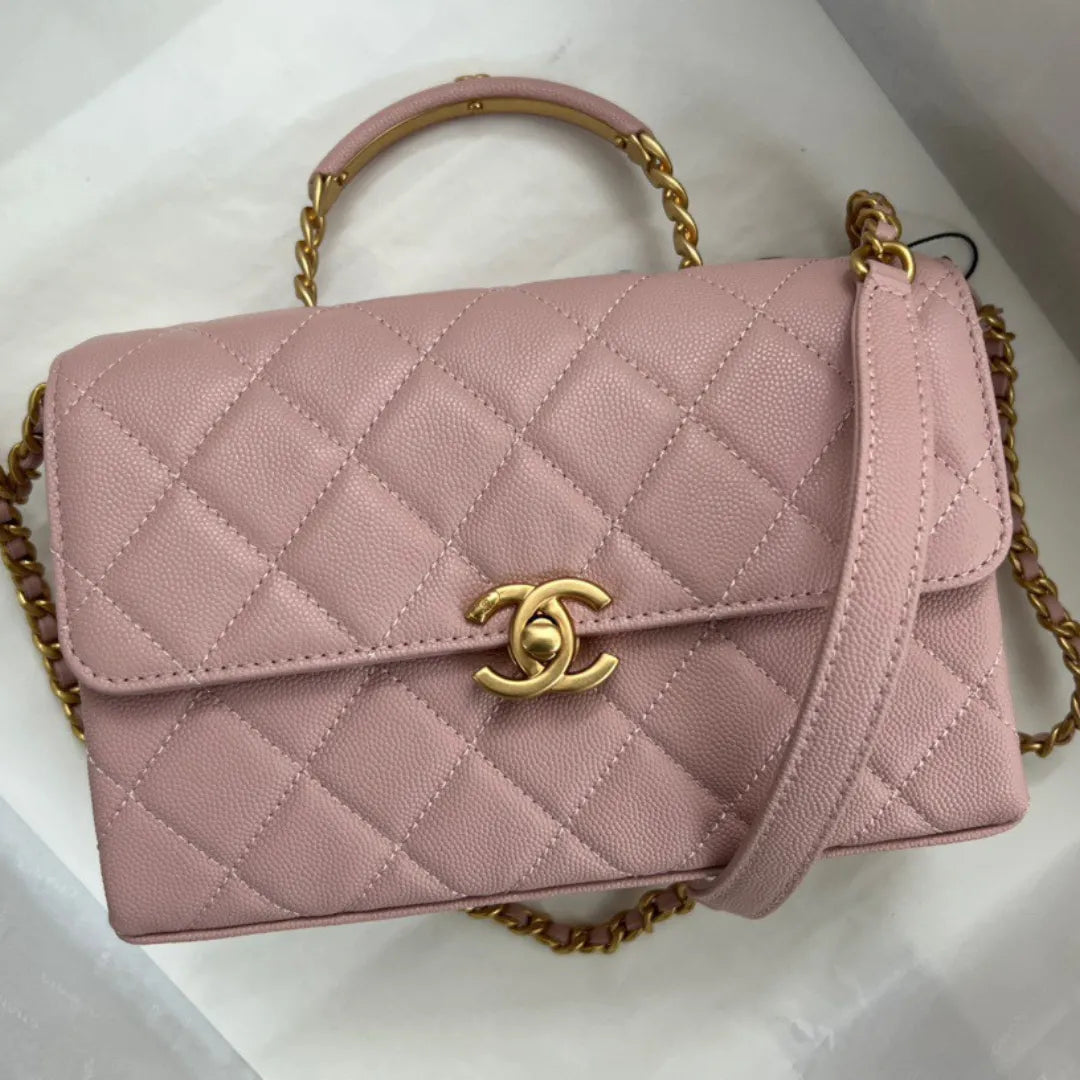 Chan*l handle like auth purple with lock gold handbags 19cm - main image