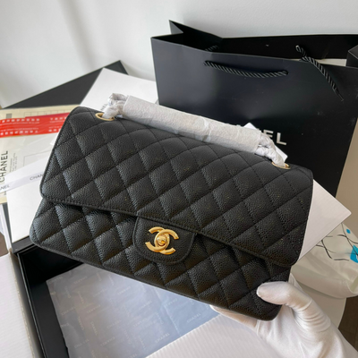 Chan*l medium classic like auth handbags cowhide black lock gold 25.5cm - main image