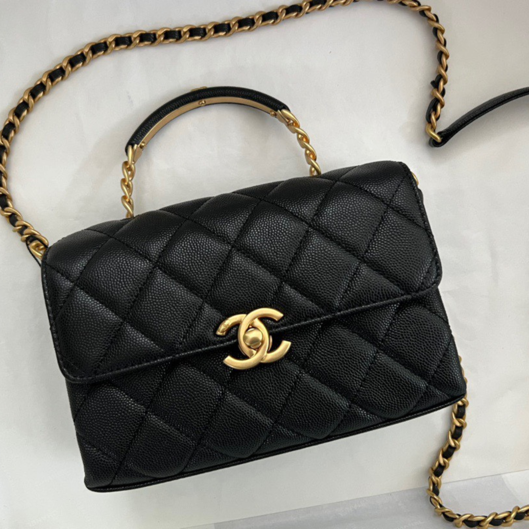 Chan*l handle woman’s handbags demi lock gold with leather 19cm - main image