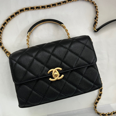 Chan*l handle woman’s handbags demi lock gold with leather 19cm - main image