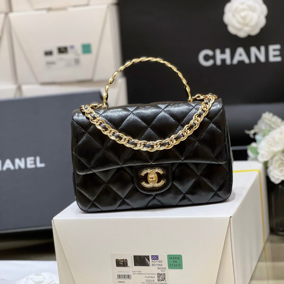 Chan*l mini rectangular flap with top handle black 20cm - main image