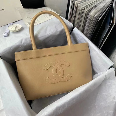 Chan*l vintage classic like auth handbags lock gold nude 30x21x8cm - main image