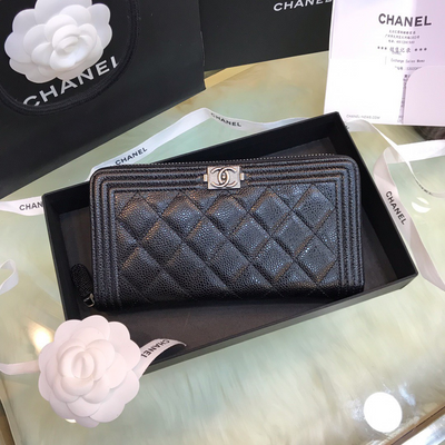 Chan*l wallet like auth black grained leather silver lock 19x10cm - main image