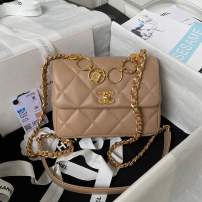 Chan*l woc brown handbags pearl handle plated 11.5×14.5x5cm - main image