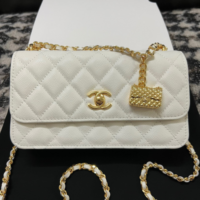 Chan*l woc charm handbags white lizard skin with lock pattern bag 20cm - main image