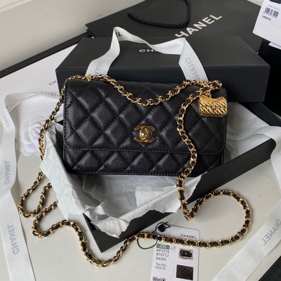 Chan*l woc charm replica 11 handbag lizard skin black with gold lock 20cm - main image