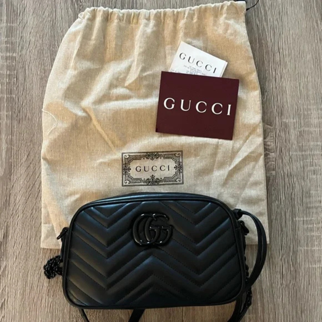 Guc*i gg marmont matelassé mini camera bag in black - main image