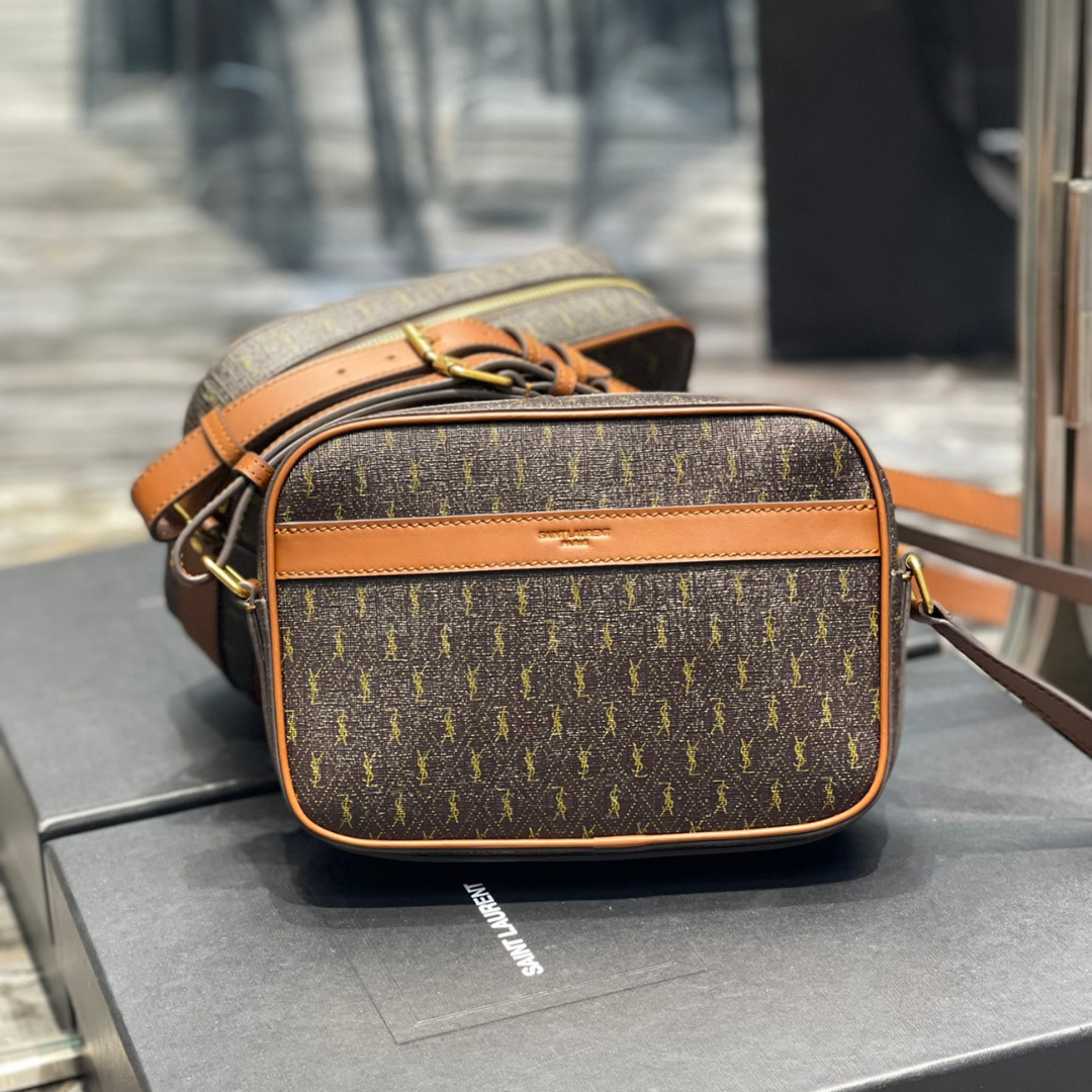 saint laurent  canvas smooth calfskin le monogramme camera bag chestnut - main image