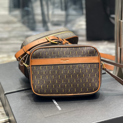 saint laurent  canvas smooth calfskin le monogramme camera bag chestnut - main image