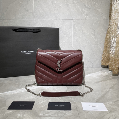 yssl loulou small chain bag in matelassé “y” burgundy - main image