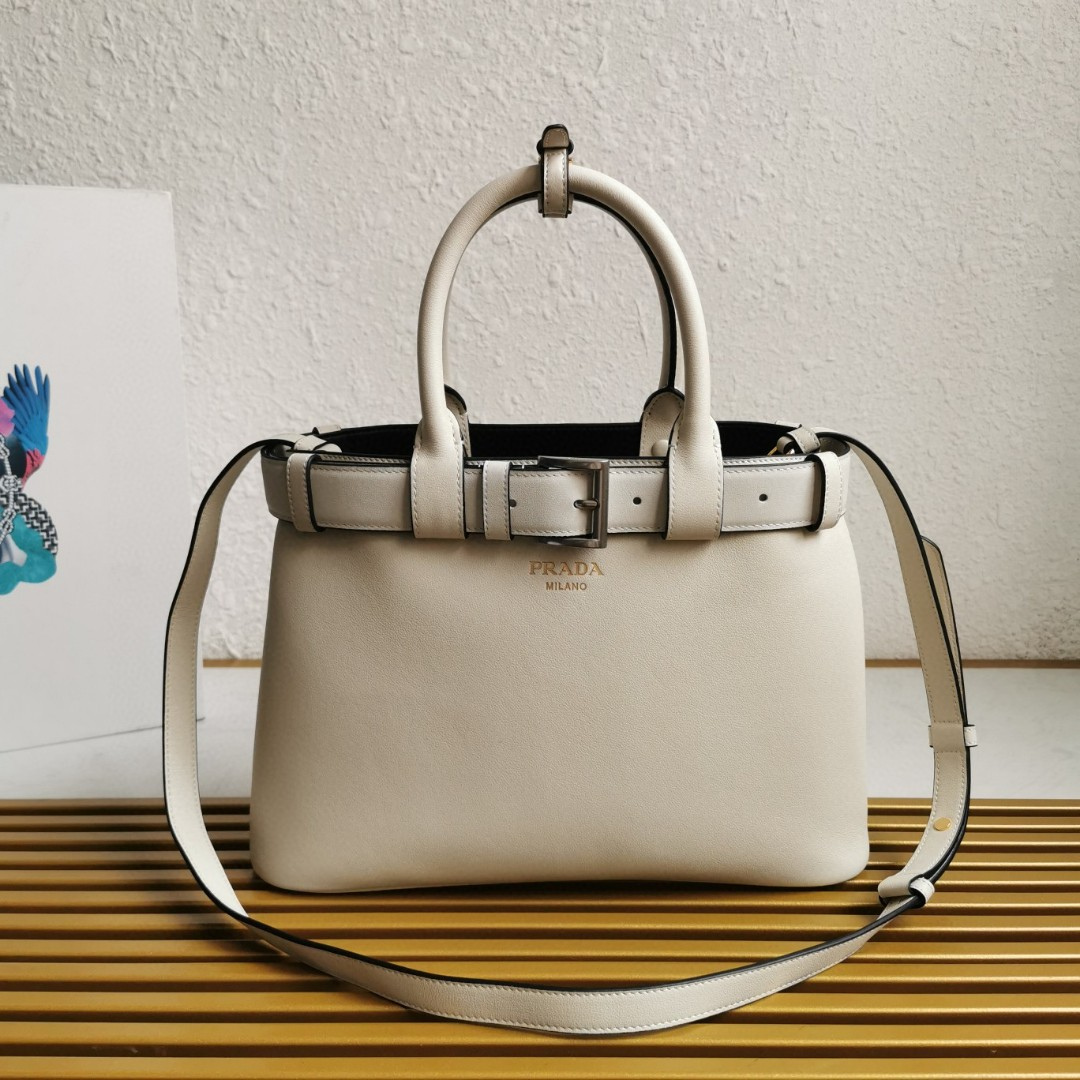 Pr*da white/black Pr*da buckle small leather handbag with belt - main image