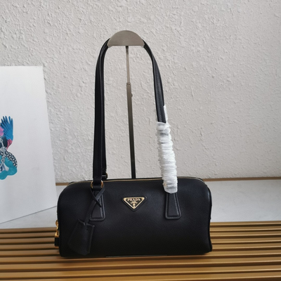 Pr*da black medium leather top-handle bag with padlock - main image