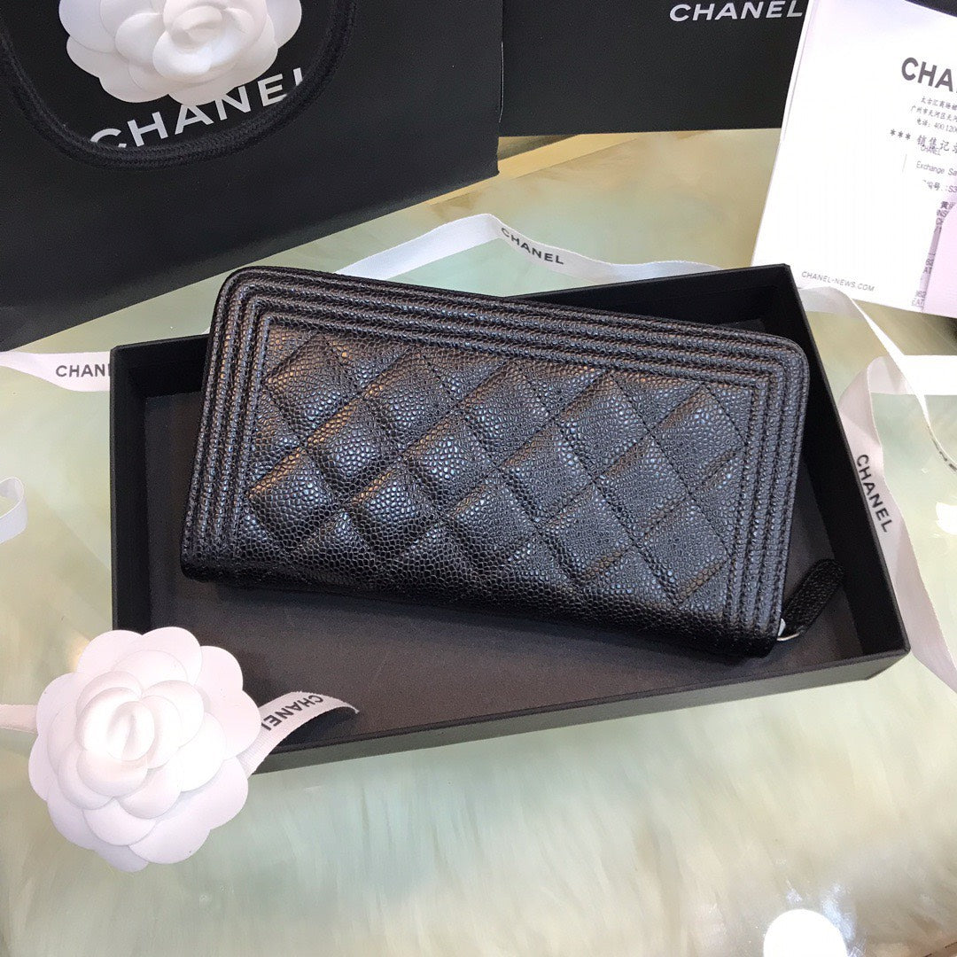 Chan*l wallet like auth black grained leather silver lock 19x10cm - image 3