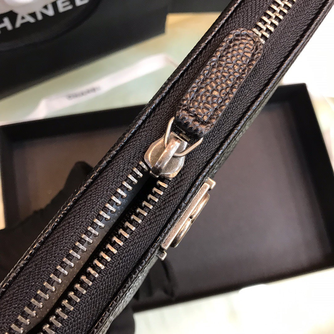 Chan*l wallet like auth black grained leather silver lock 19x10cm - image 4